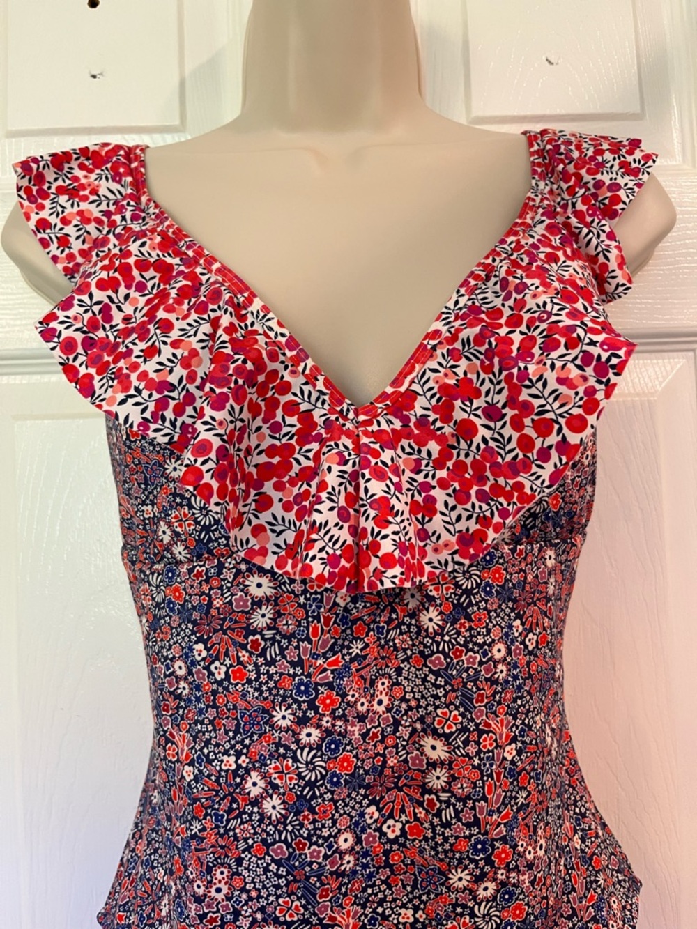 J. Crew Ruffle Deep V One-Piece Swimsuit Bathing Suit - Liberty Multi floral - Picture 5 of 14
